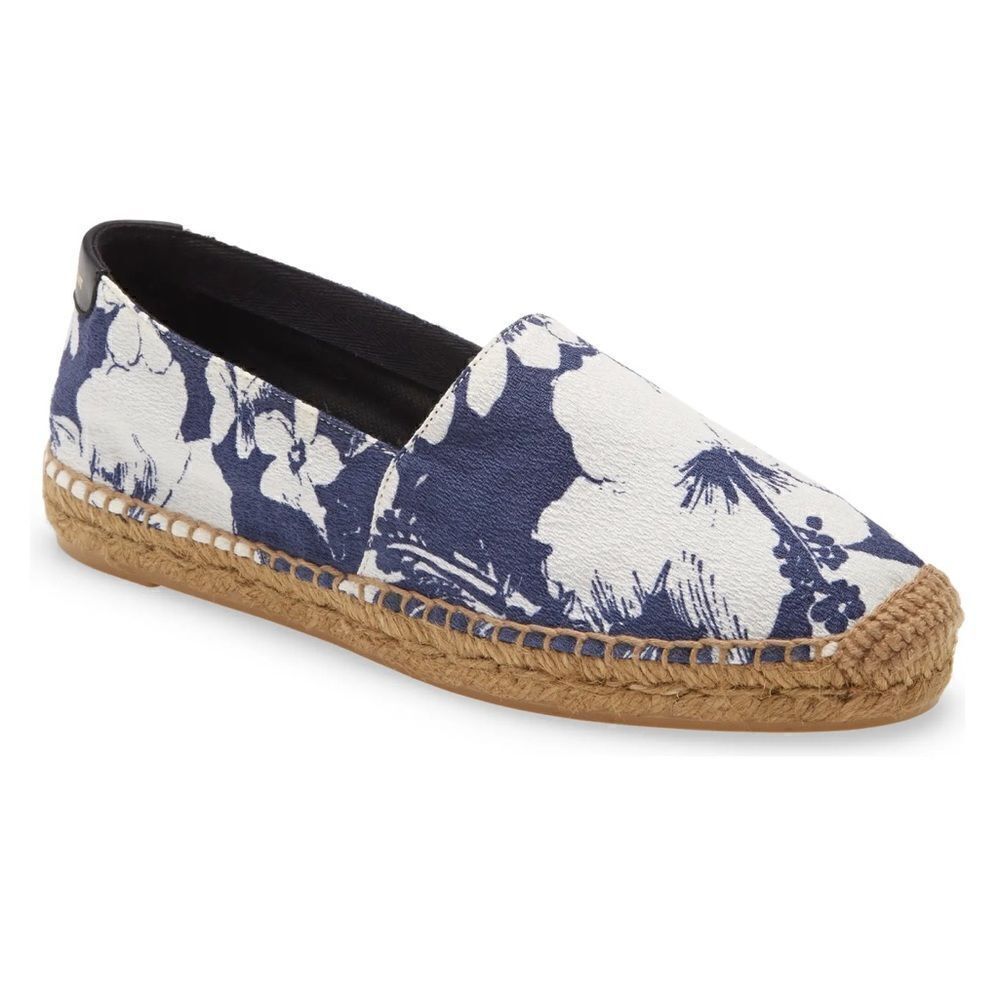 Saint Laurent Hibiscus Espadrille Flat Blue EU 37 NEW MSRP $375